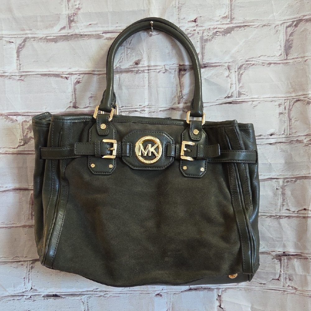 Michael Kors Green Leather Tote with Gold Accents
